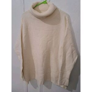 Barbour Womens Large ROSENHALL KNIT wool Mock Neck Drop Sleeve Beige Ivory